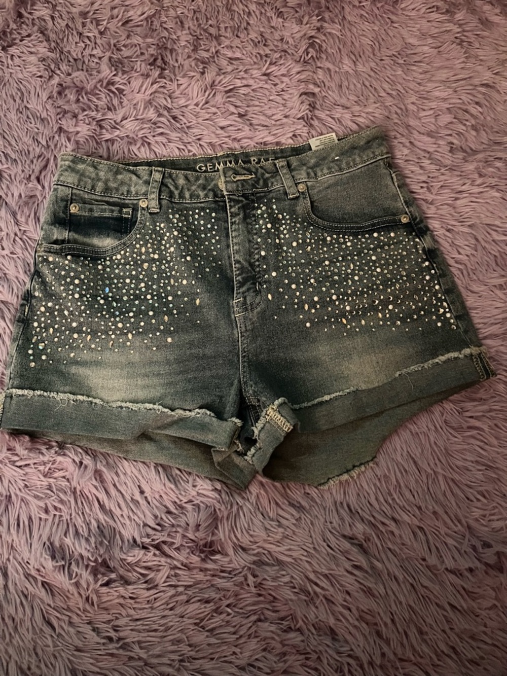Gemma Ray Embellished Black Denim Jean Shorts